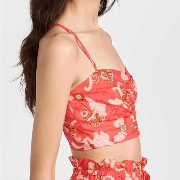 A.L.C. Arit Floral Ruched Crop Top Pink Paisley Print Crop Top - Picture 14 of 15